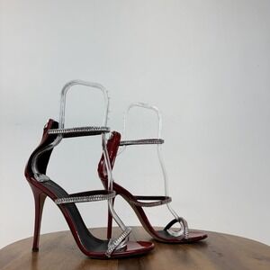 Womens Giuseppe Zanotti Harmony Crystal Strappy Patent Red Heels Sandals Sz 38.5